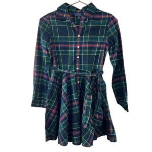 Polo Ralph Lauren Multi Mini Shirt Dress Cotton Plaid Collared Waist Tie Girl 12